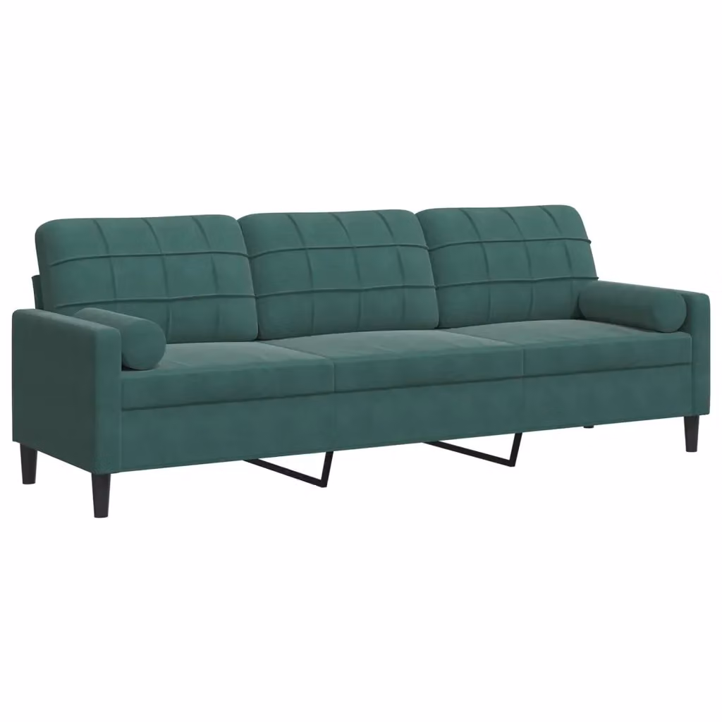 vidaXL Divano a 3 Posti Moderno in Velluto Verde con Cuscini e Coperture Rimovibili L: 226 cm, P: 80 cm, H: 77 cm – 2