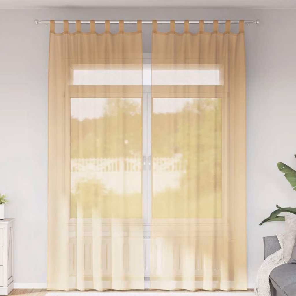 Set di 2 tende in voile semi-trasparenti vidaXL con passanti, colore sabbia, L: 140 cm x H: 260 cm