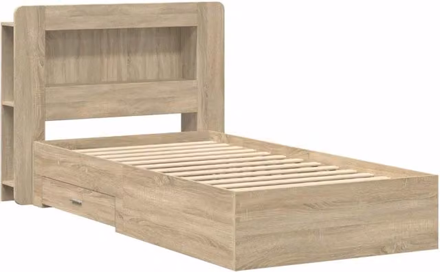 Letto singolo | Letto per adulti | Telaio del letto con storage Rovere Sonoma 75 x 190 cm