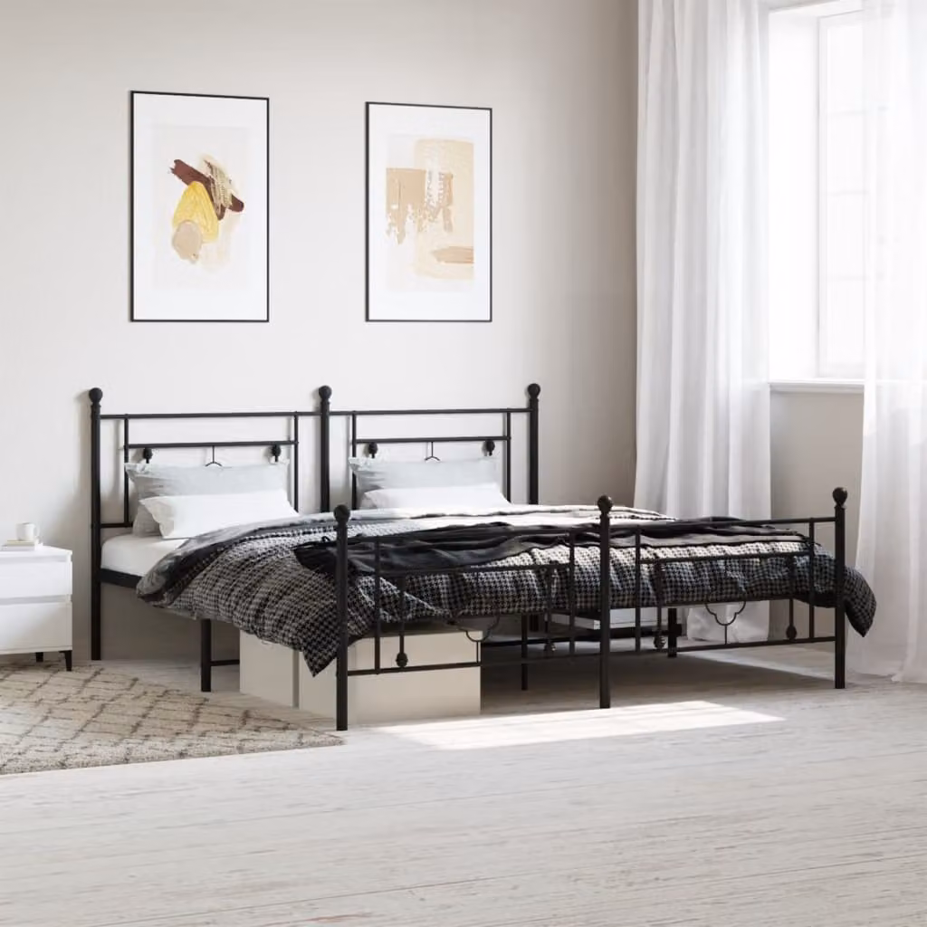 vidaXL Giroletto con Testiera e Pediera in Metallo Nero L: 187 cm, P: 97 cm, H: 219 cm