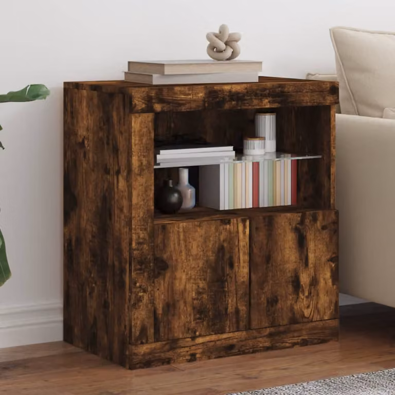 Credenza moderna vidaXL con luci LED in rovere fumo marrone L: 60,5 cm, P: 37 cm, H: 67 cm