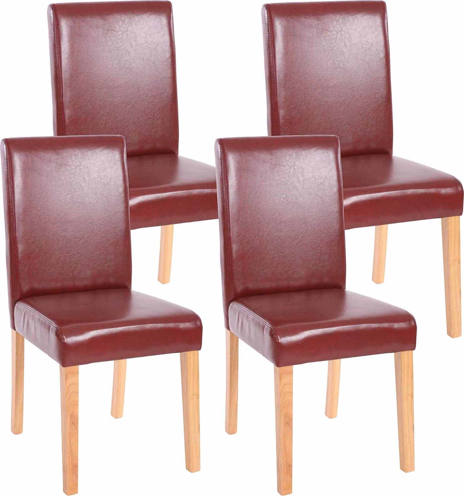 Set di 4 sedie da sala da pranzo Sedie da cucina classiche e intramontabili | A x L x P 90 x 43 x 56 cm | Altezza seduta 45 cm | Pelle finta | Gambe chiare | Rosso-marrone