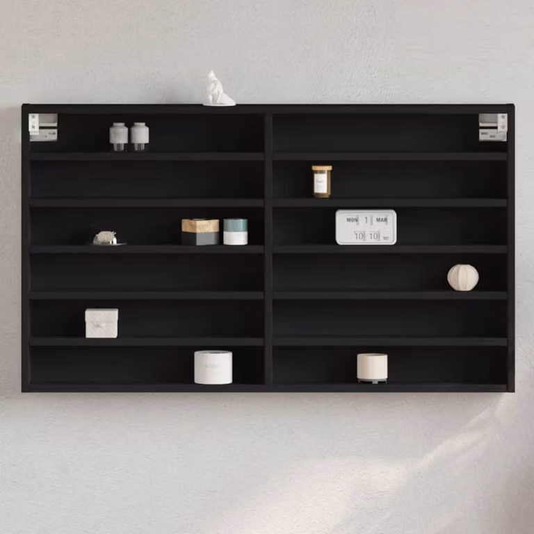 Armadietto con vetrina vidaXL nero in legno e MDF con ante in vetro per soggiorno o camera da letto L: 100 cm, P: 8,5 cm, H: 58 cm