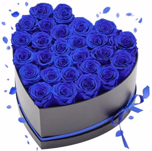 VEVOR Bouquet di 27 Rose Stabilizzate in Scatola a Forma di Cuore, Fiori Eterni Ornamentali Blu Reale