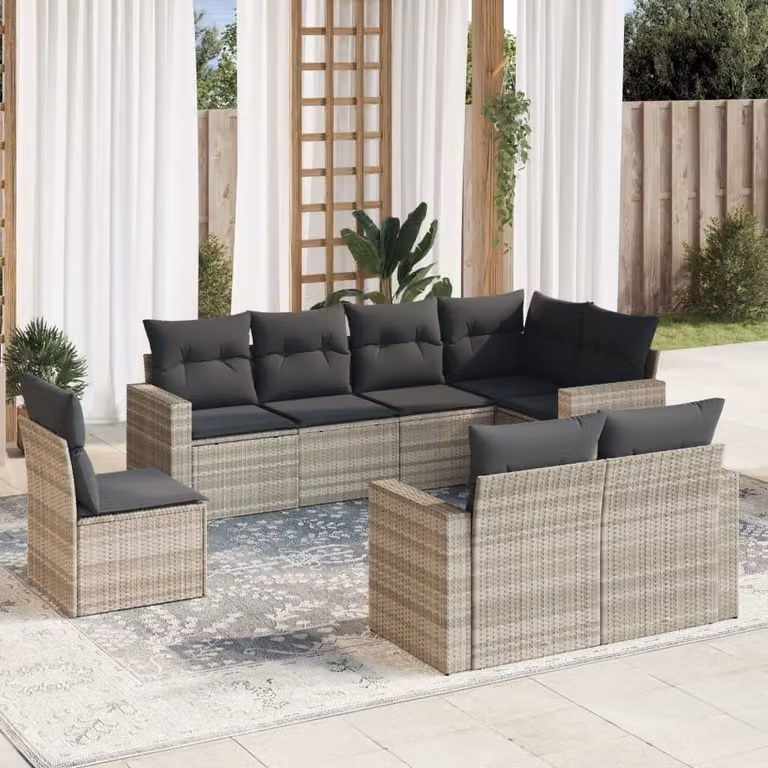 Maison Exclusive - Set Divano da Giardino 8pz con Cuscini Grigio Chiaro Polyrattan