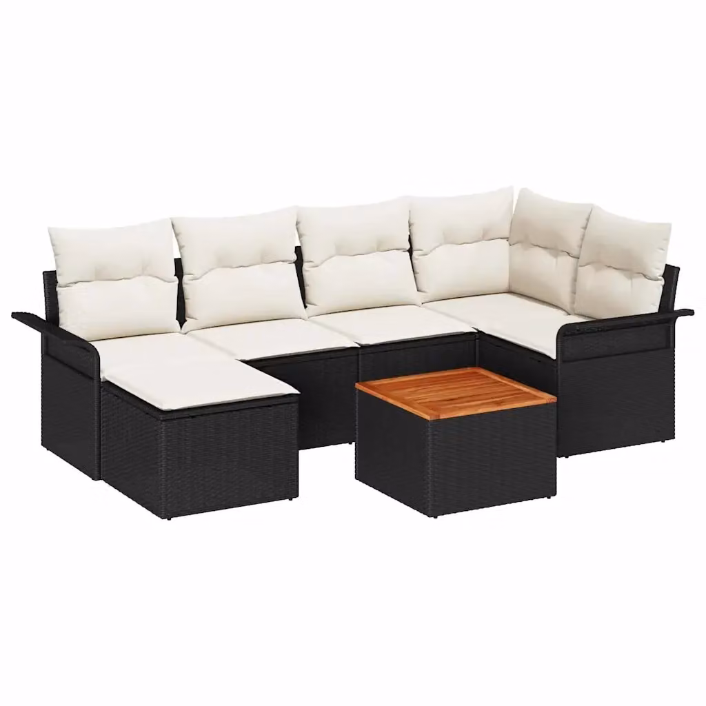 Set Divano da Giardino a L vidaXL 7 Pezzi Nero con Cuscini e Tavolino in Polyrattan e Acciaio – 2