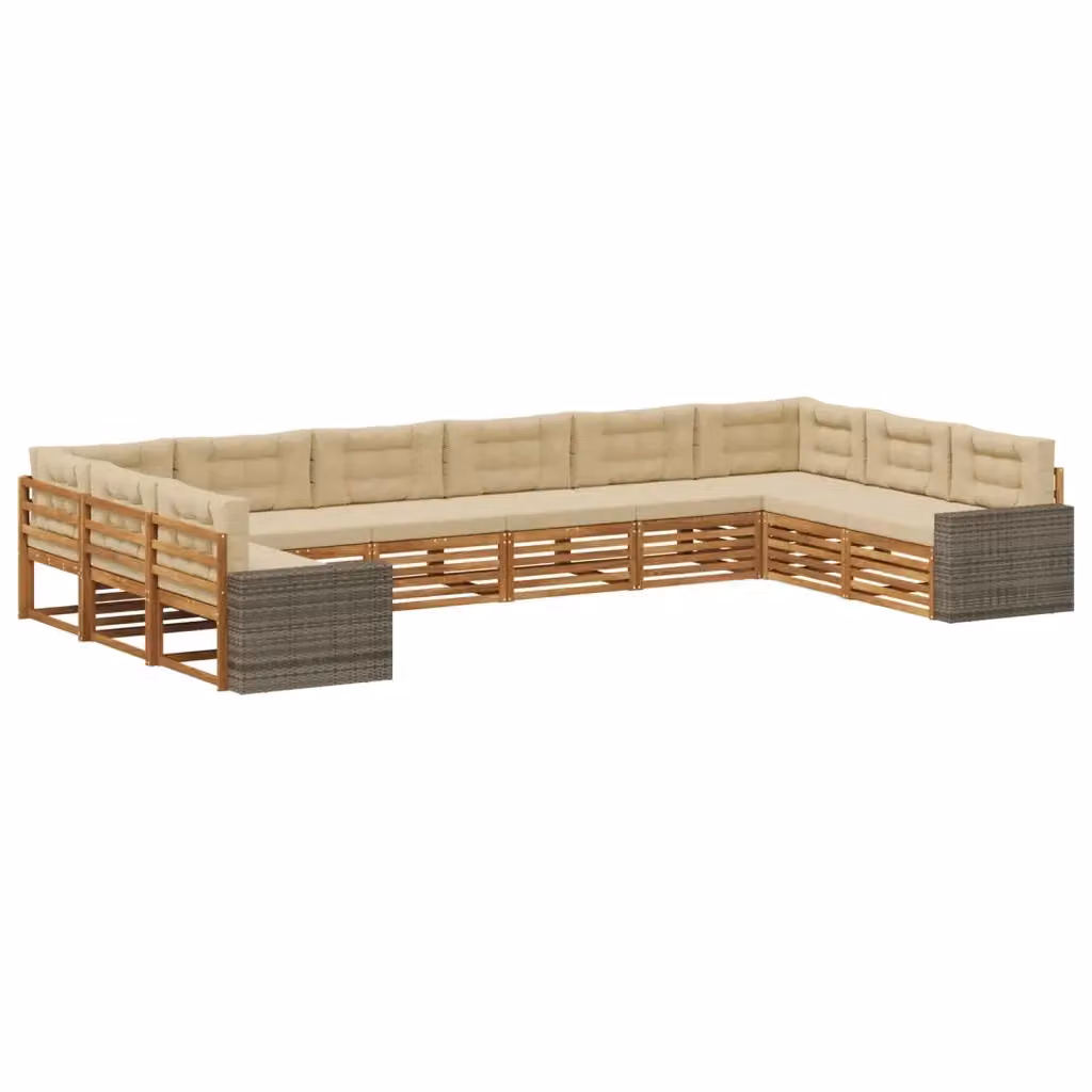 Set di 10 divani da esterno vidaXL in legno di acacia massello con cuscini beige – 2