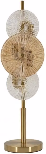 Lampada da tavolo Osaka Mauro Ferretti in metallo e vetro, colori oro, marrone e trasparente, H 66 cm x L 20 cm x P 18 cm