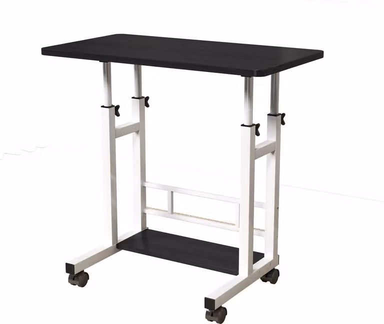 Scrivania mobile per computer - Scrivania con rotelle - Regolabile in altezza - Con rotelle - Struttura in metallo - Piano in legno - Nero