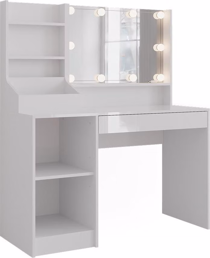 Tavolo da toeletta Vicco Sherry Bianco/Bianco lucido 119.8 cm con specchio, Model 57585