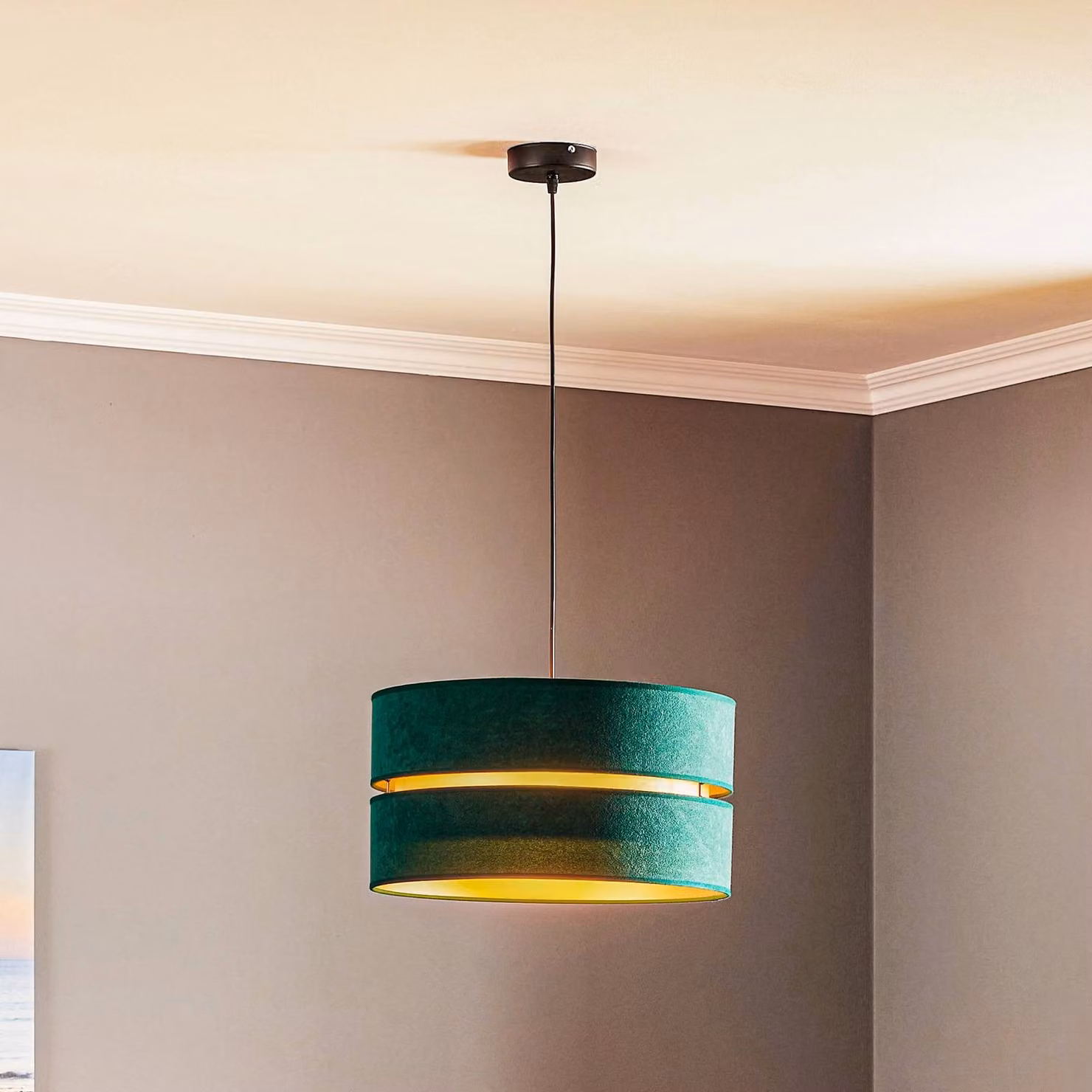 Lampada a sospensione Duo Duolla, dimmerabile, Verde, Soggiorno / Sala da pranzo, Tessuto / Stoffa / Seta, Moderno, Lampada a sospensione