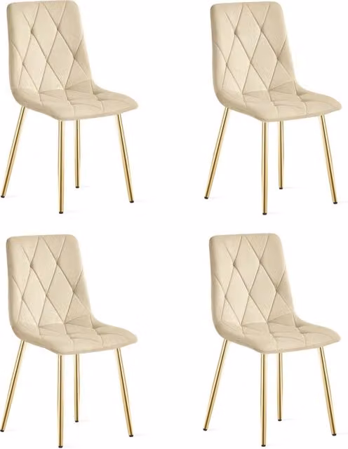 Set di 4 Sedie Libra in Velluto Beige e Gambe Oro