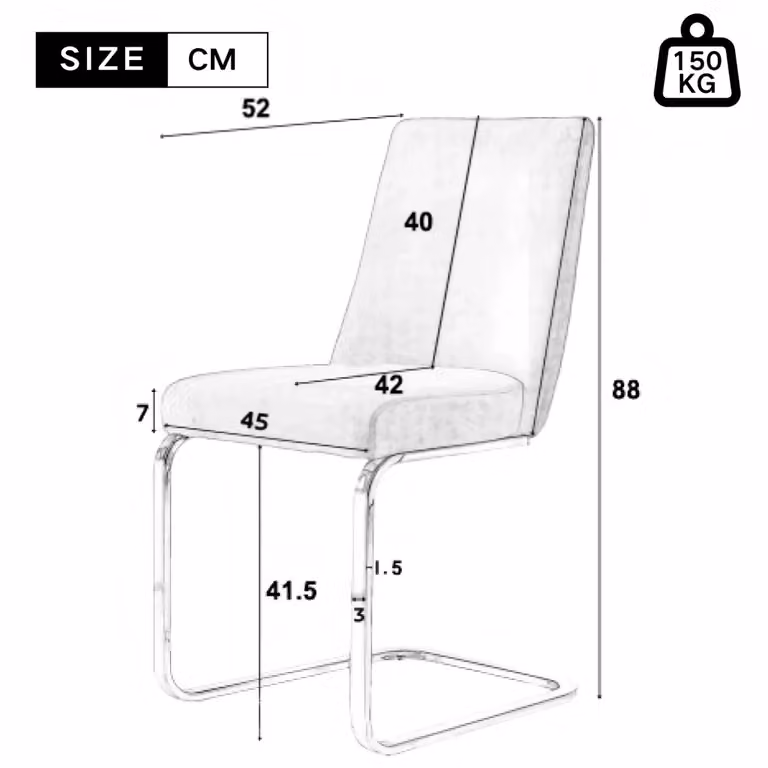 Set di 6 sedie da pranzo REDOM in velluto beige e silver con struttura in metallo lucido e design moderno geometrico