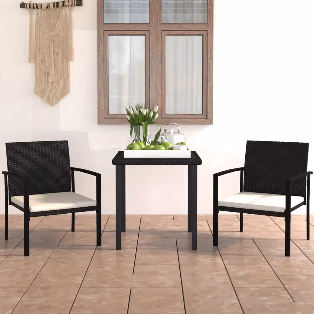 The Living Store Set da pranzo da giardino 3 pezzi in poly rattan nero