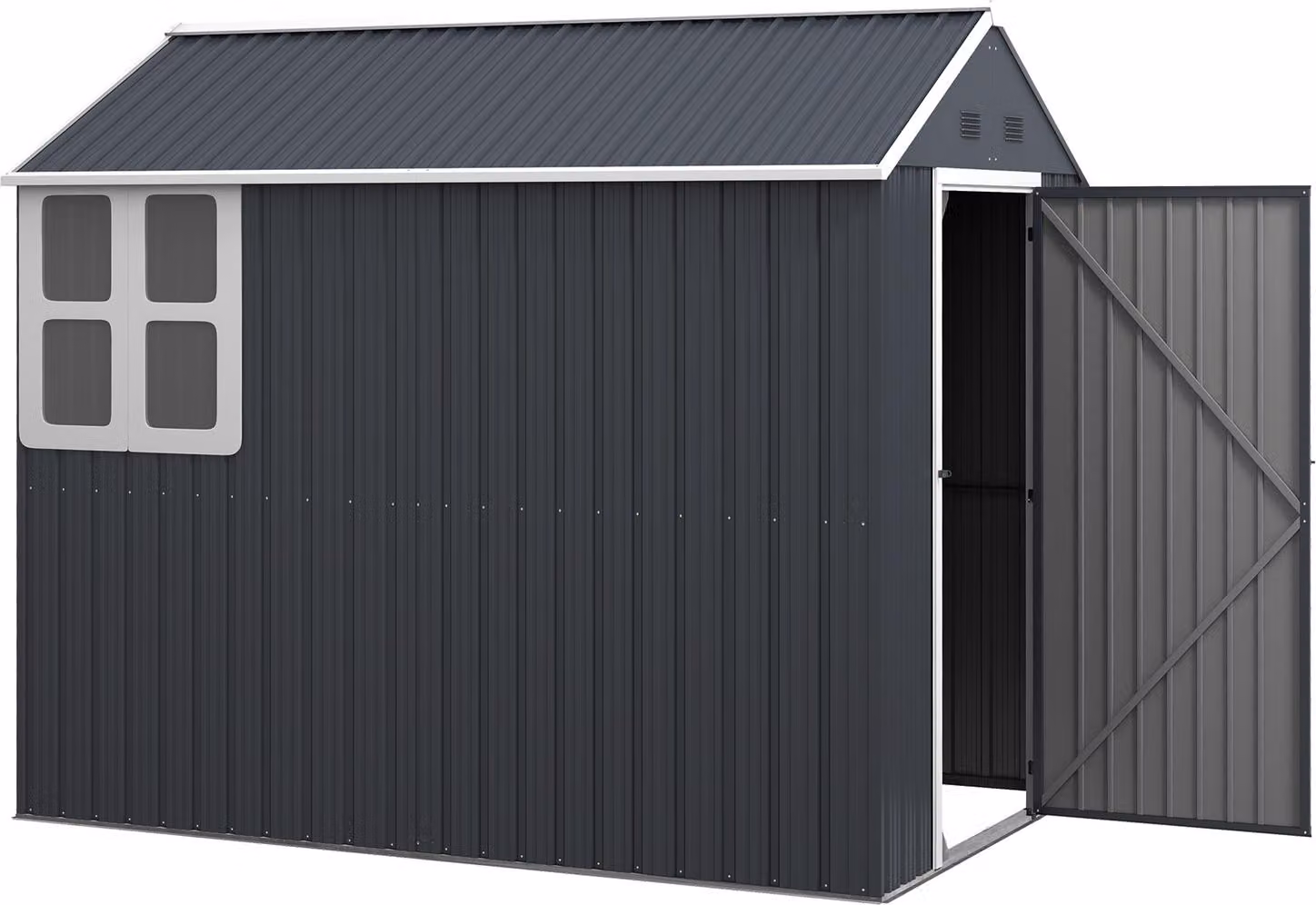 Capanno Per Attrezzi In Acciaio, Capanno Per Attrezzi Da 4㎡ Con Armadio Da Giardino Con Finestra Con Serratura, Capanno Da Giardino 259 X 172 X 222 Cm Per Balcone, Terrazza, Grigio Scuro