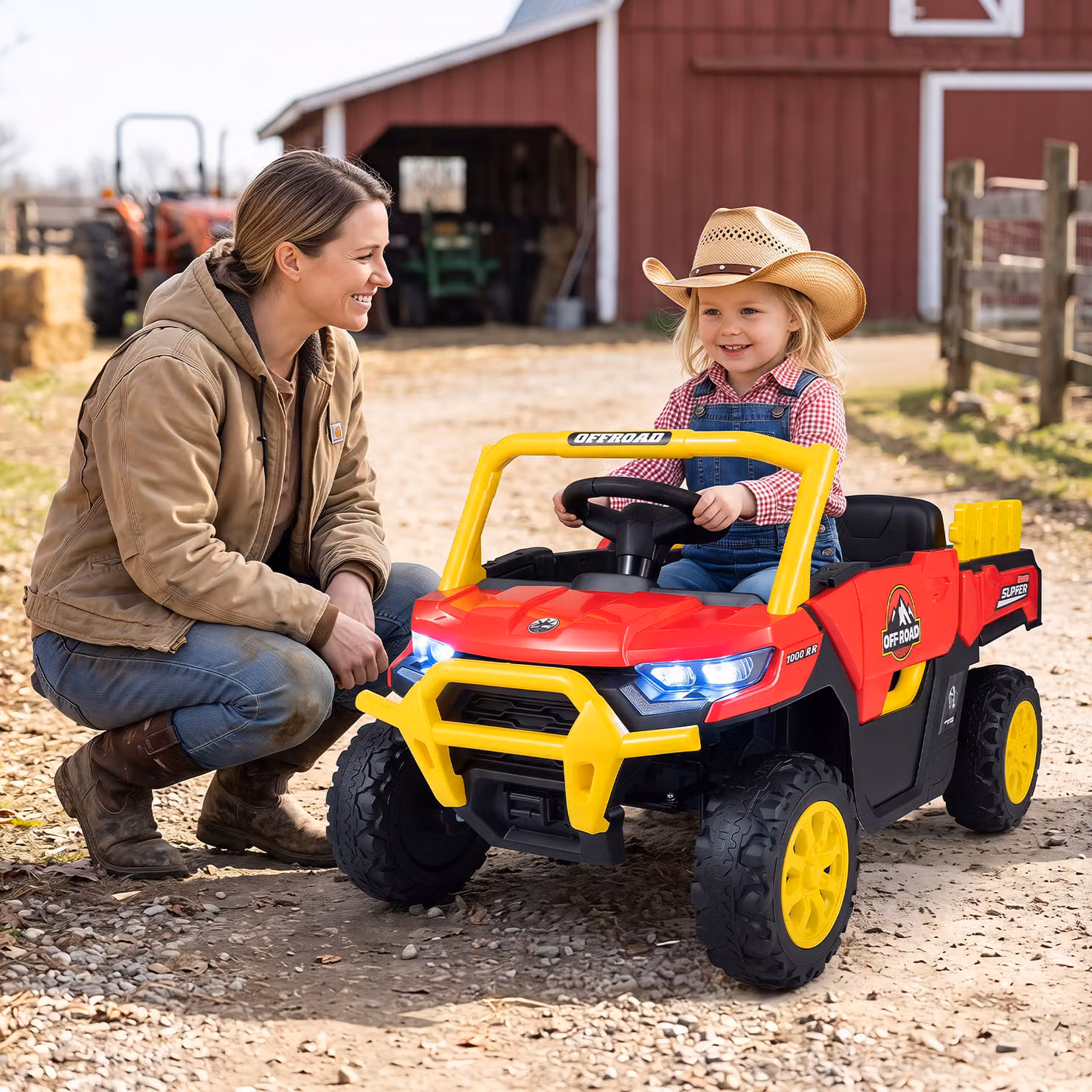 Costway 12 v macchina elettrica per bambini 3+ anni auto utv, Veicolo cavalcabile con cassone 2 motori telecomando cintura di sicureza Rosso