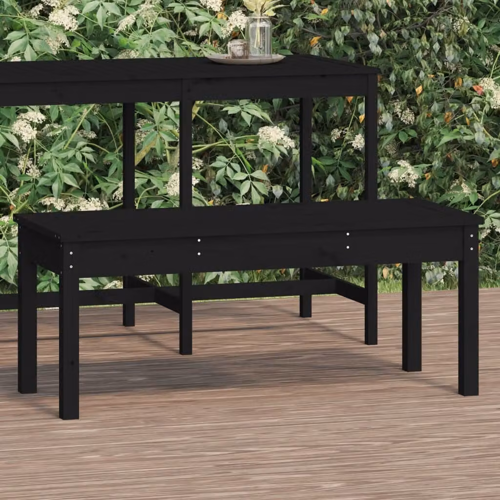 The Living Store Panca da giardino nera 109x44x45 cm in legno di pino massiccio