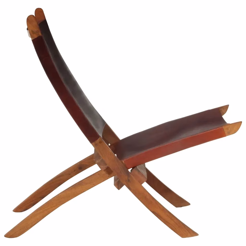 Sedia pieghevole vidaXL in vera pelle marrone e legno di acacia – 2