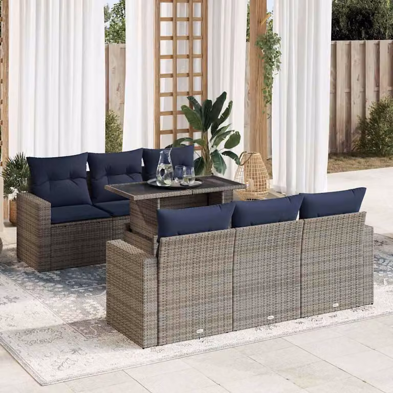 Maison Exclusive - Set Divani da Giardino 7pz con Cuscini Grigio Polyrattan Acacia