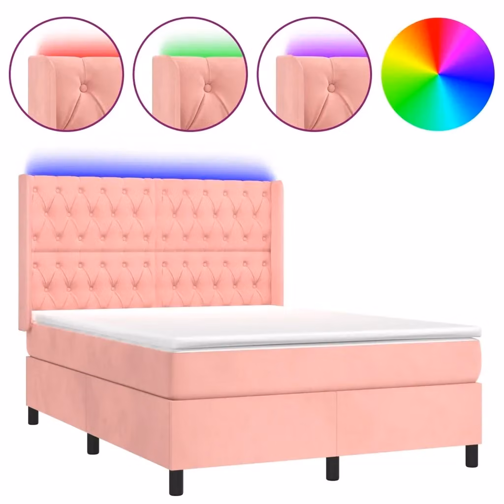 Letto Ibrido con Materasso e LED vidaXL in Velluto Rosa e Bianco L/P/H: 200 x 140 x 147 cm – 2