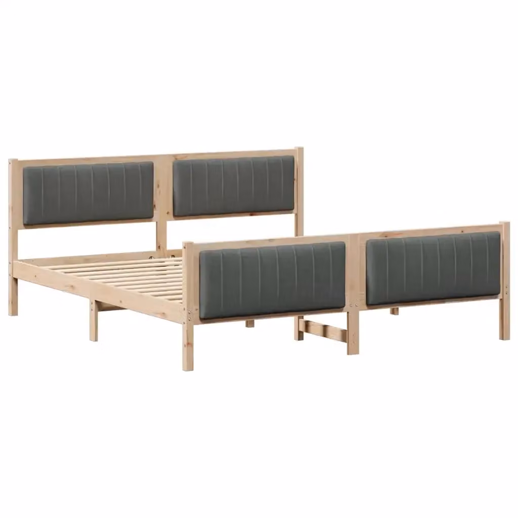 Struttura del letto moderna vidaXL in legno di pino e tessuto, marrone e grigio, L/P: 180 x 200 cm – 2