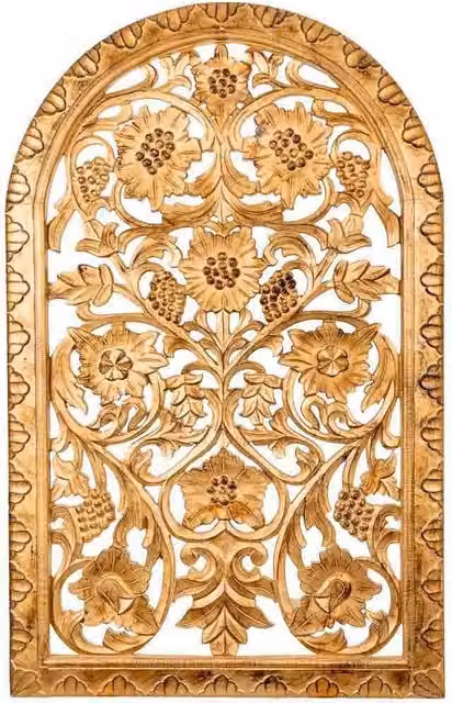 Pannello decorativo in legno lavorato a mano dorato WANDERLUST DECO con design floreale, L: 76 cm, P: 4 cm, H: 120 cm