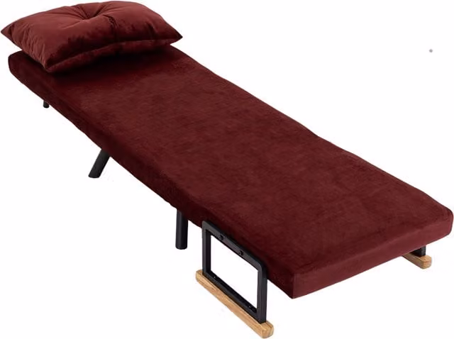 Poltrona Letto Imbottita 3 in 1 HOMCOM con Schienale Reclinabile in 5 Posizioni e Cuscino, Rosso Vino, L: 63 cm, P: 73 cm, H: 81 cm