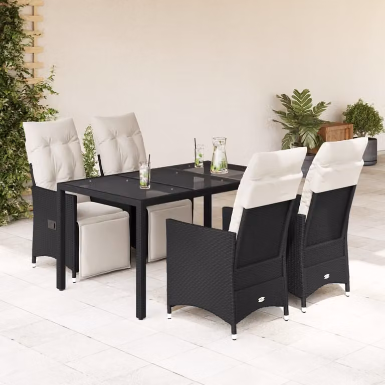 Maison Exclusive - Set da pranzo da giardino 5 pezzi con cuscini in polyrattan nero