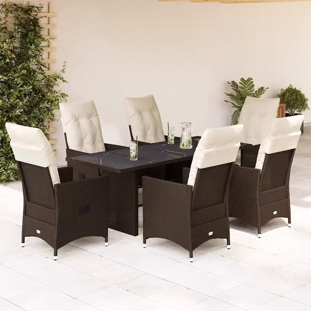 Set da Pranzo da Giardino 7pz con Cuscini in Polyrattan Marrone 3276776