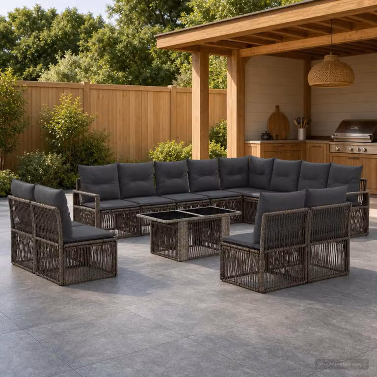 Set Divano da Giardino vidaXL 13 pz in Polyrattan Grigio e Antracite con Cuscini e Tavolino da Esterno