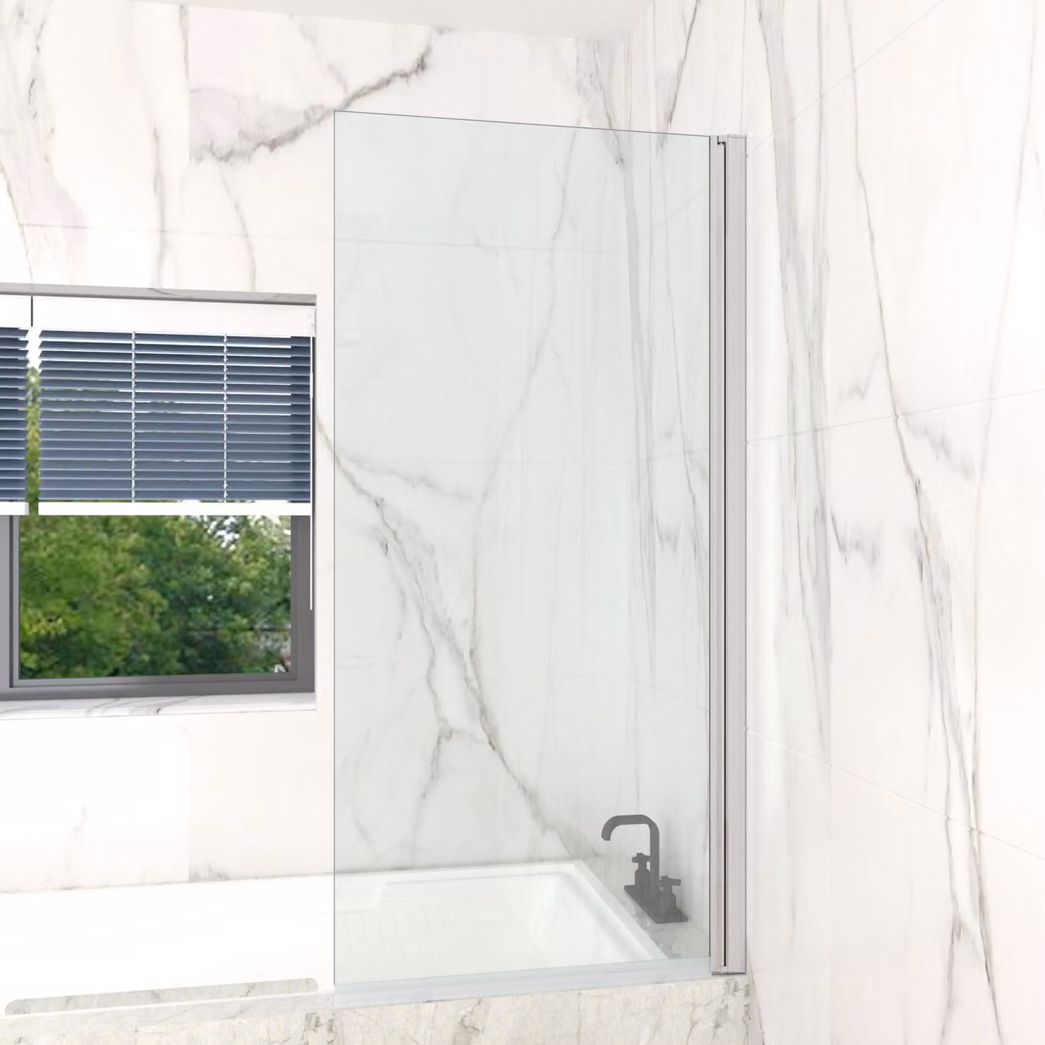 Pannello doccia Badwand, 70 x 140 cm, cromato, vetro temperato di sicurezza da 5 mm, pieghevole, forma rettangolare