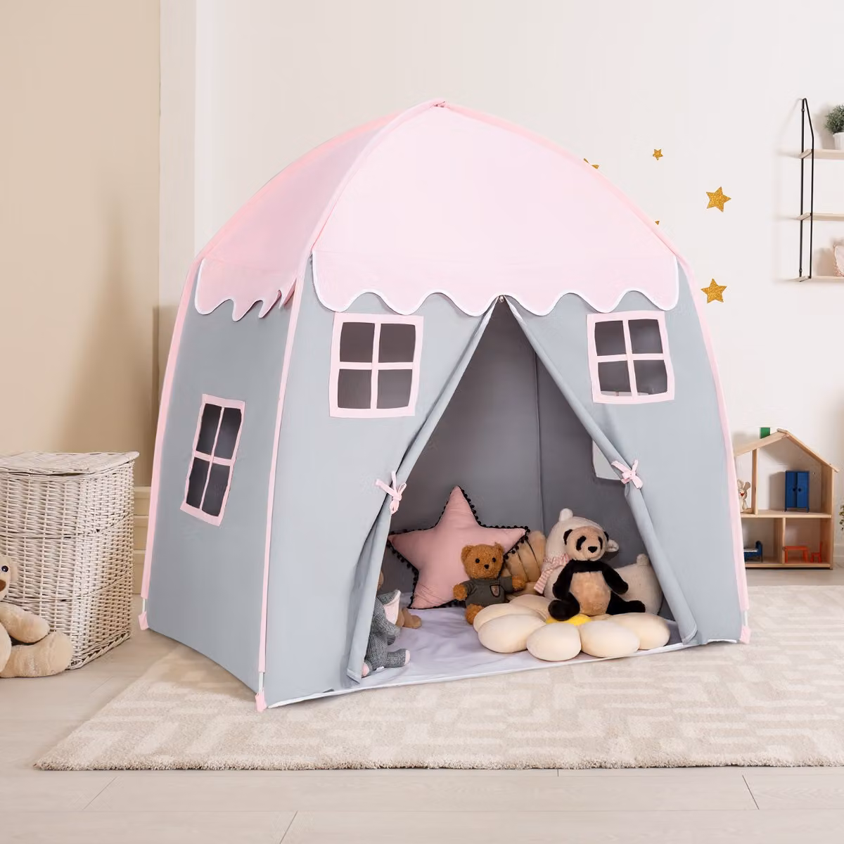 Tenda da gioco per bambini Costway modello principessa con borsa di trasporto e tappetino antiscivolo, Rosa