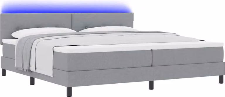 Letto boxspring con strisce luminose a LED, grigio chiaro, 200 x 200 cm, rivestimento in tessuto