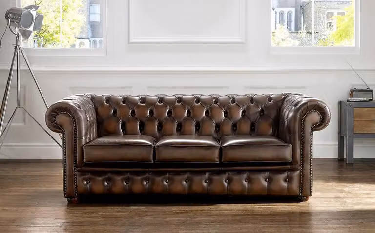 3 Sitzer Couch Polster Chesterfield Sofa Couchen Sitz Garnitur Antik Braun