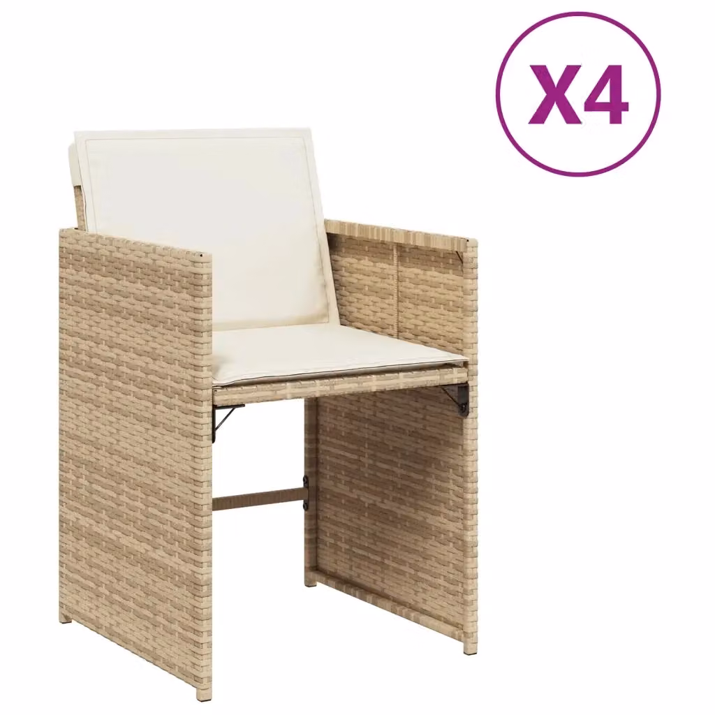 Set di 4 sedie da giardino con cuscini vidaXL in polyrattan beige e bianco con braccioli – 2