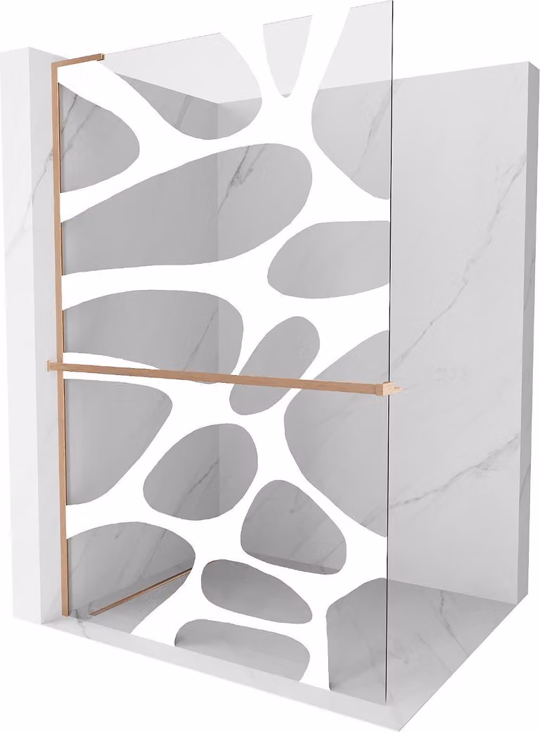 Mexen Kioto+ L parete doccia con mensola Walk-in 110 x 200 cm, onda bianca, rame spazzolato - 800-110-123-65-97