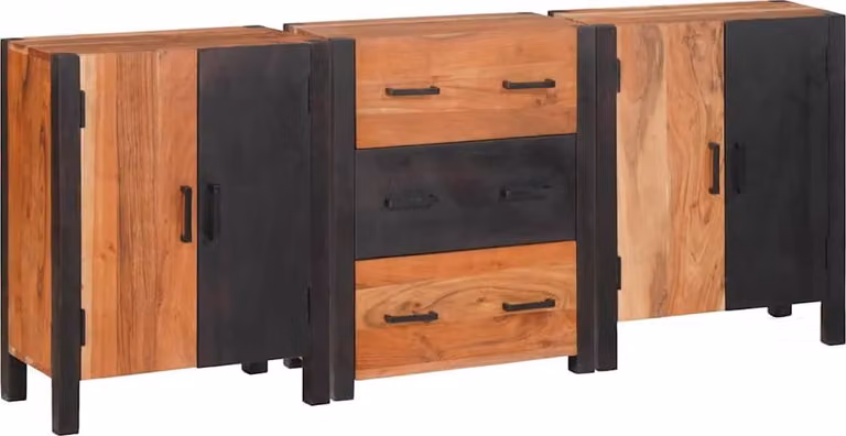 Credenza 3 pcs Marrone 55 x 30 x 75 cm Legno di Acacia Massello