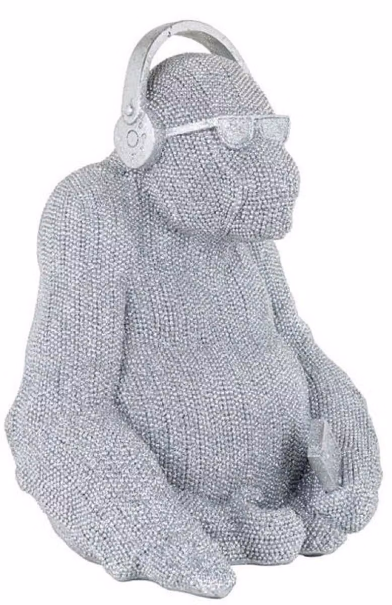 Casa Padrino statuetta decorativa gorilla scimmia argento 26 x 24 x H. 35 cm - scultura decorativa in resina - decorazione soggiorno - decorazione scrivania - statuetta decorativa animale