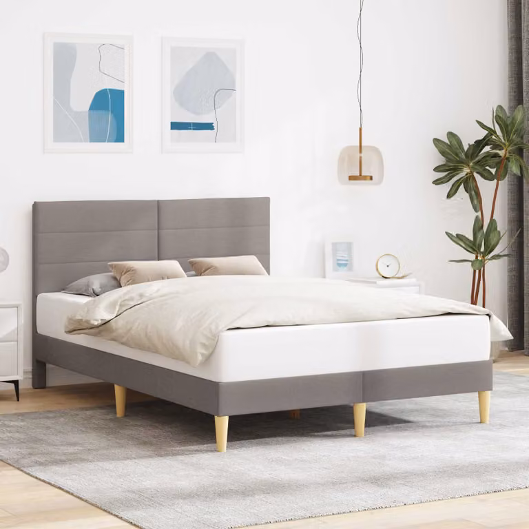 Struttura del letto con testiera vidaXL in tessuto beige e grigio, L: 160 cm, P: 200 cm, H: 106 cm