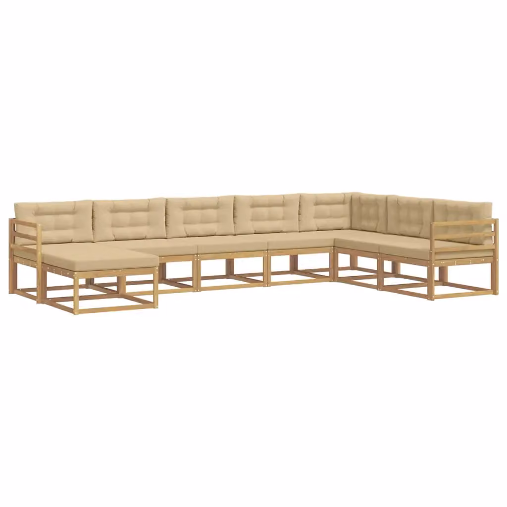 Set di divani da esterno a L vidaXL in legno di acacia con cuscini, Bianco, Beige e Marrone – 2