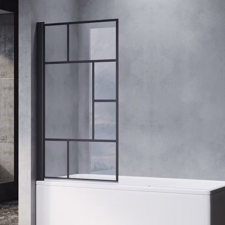 SONNI Attacco per vasca pieghevole nero 80x140cm NANO vetro ESG 6mm cabina doccia per vasche da bagno - design a reticolo