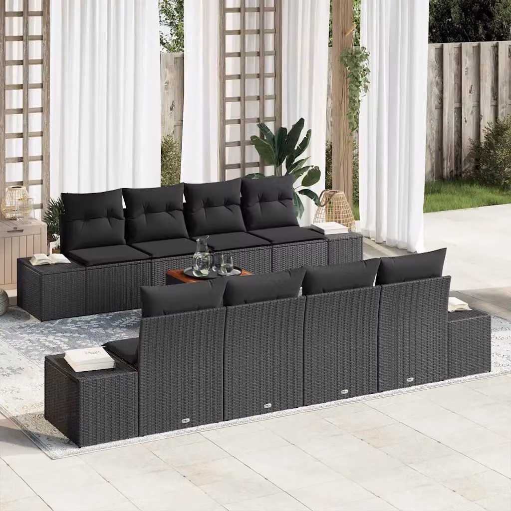 Set Divano da Giardino vidaXL 9 Pezzi Nero con Cuscini e Tavolino da Caffè in Polyrattan e Acciaio – 1