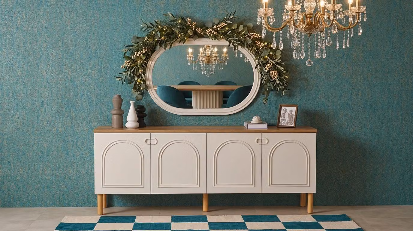 Konsole Spiegel, soggiorno, stile moderno, beige, confortevole, pratico, mobile contenitore