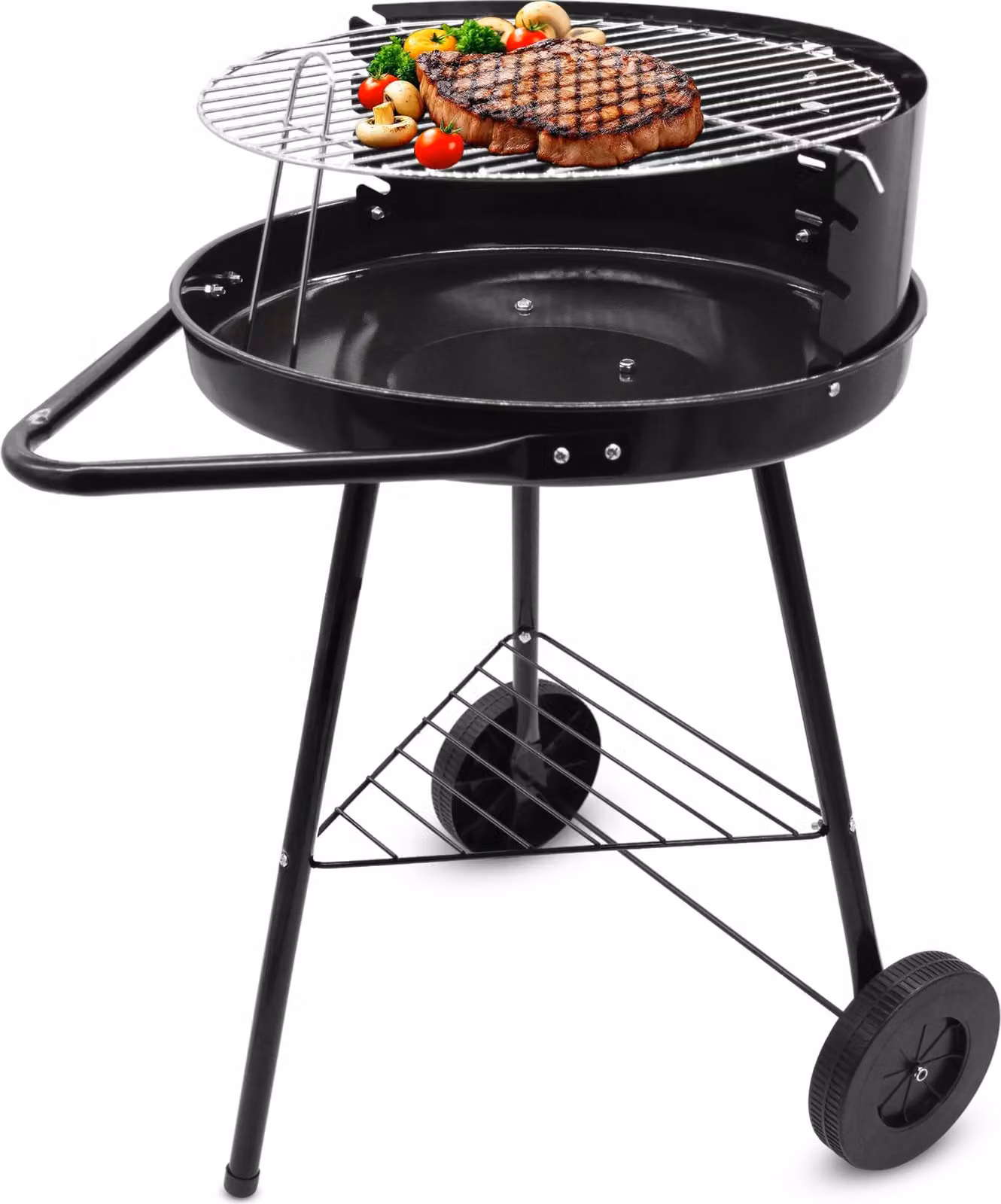 Carrello barbecue con ruote e griglia regolabile - 68 x 42 cm - Barbecue a carbonella mobile con rotelle e paravento