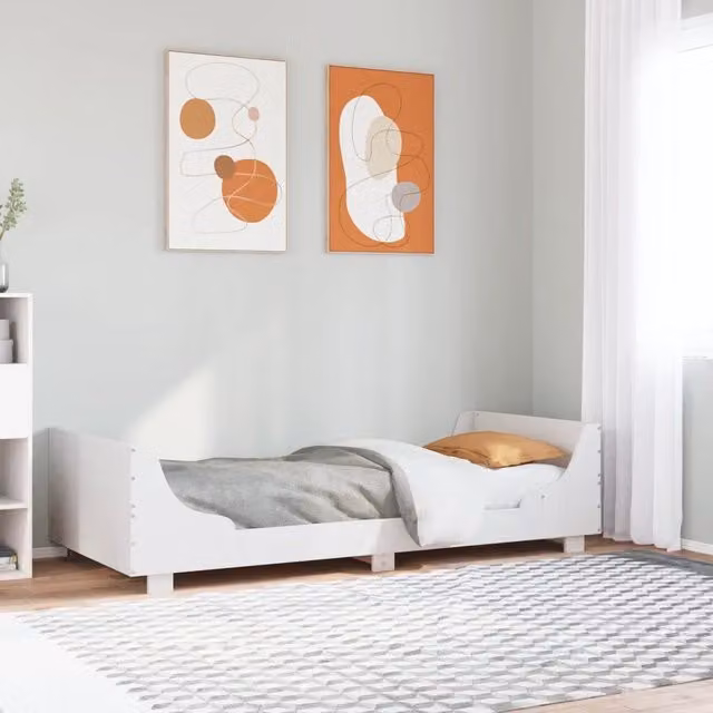 Giroletto senza Materasso-Struttura Letto Bianco 100x200 cm Legno Massello Pino 875603
