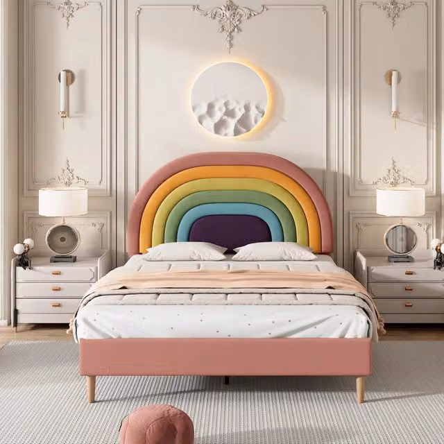 Letto singolo 140x200 - Xylo - Rosa, testiera regolabile, velluto