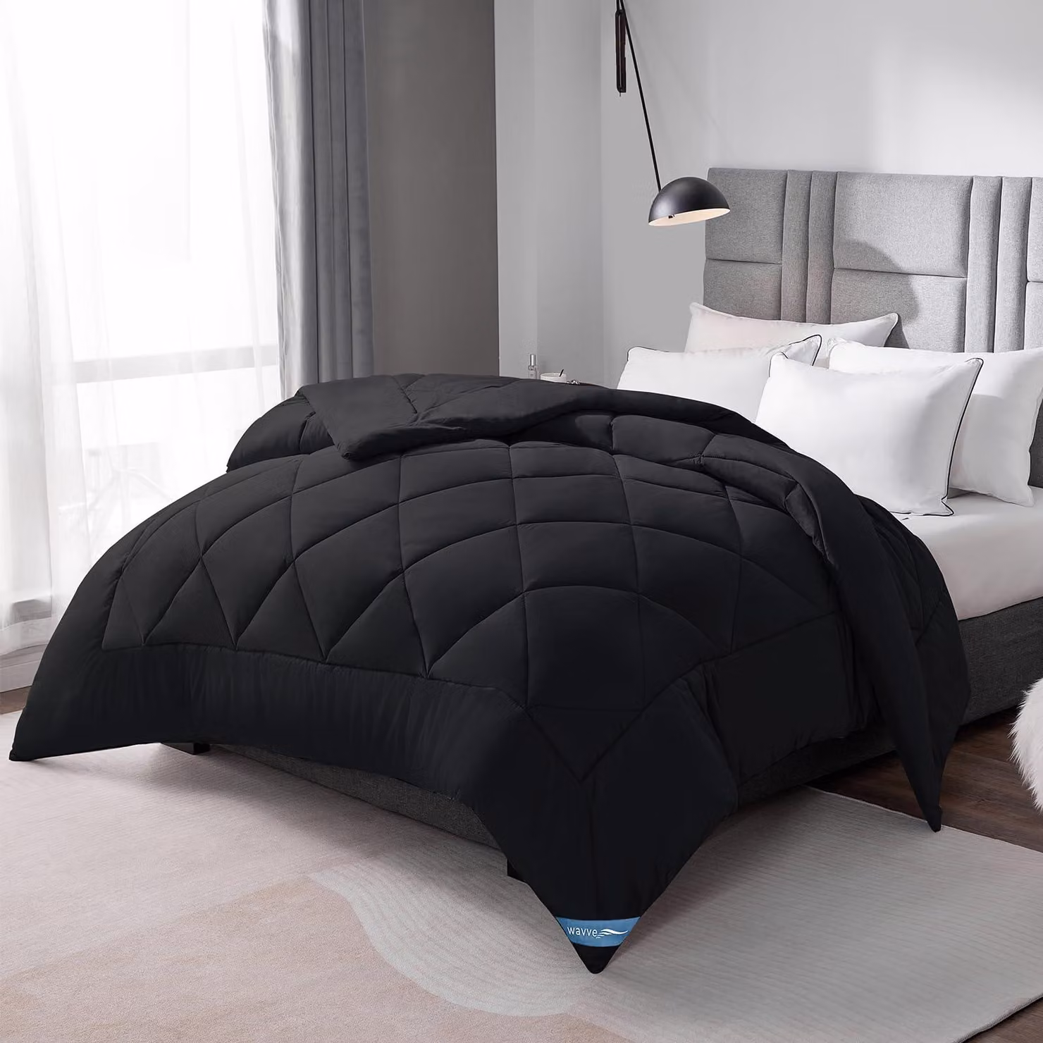 Coprimaterasso 140 x 200 cm, nero, in microfibra, imbottitura 300 g/m², adatto per letto 90 x 190 cm