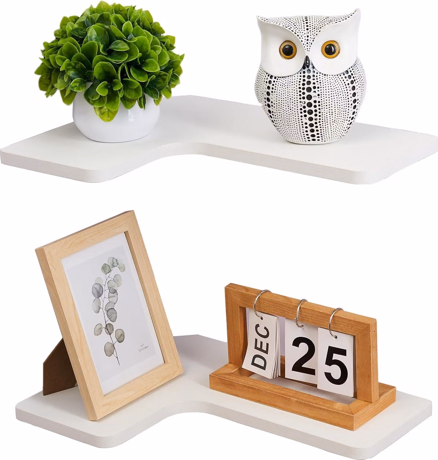 Set di 2 mensole angolari, 40 cm, in legno, colore bianco, per soggiorno