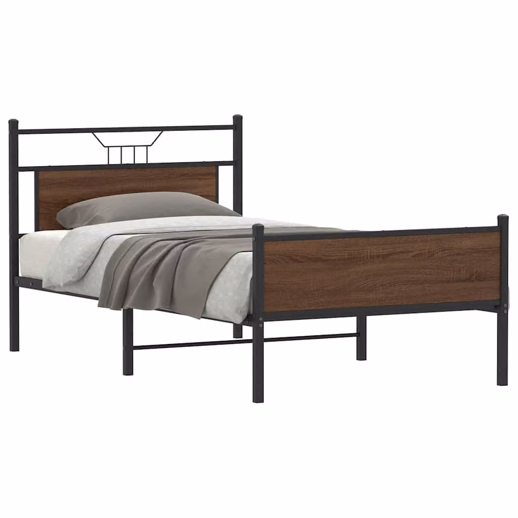 vidaXL Giroletto senza Materasso in Legno e Metallo, Colore Marrone, L/P/H: 100 x 200 x 91,5 cm