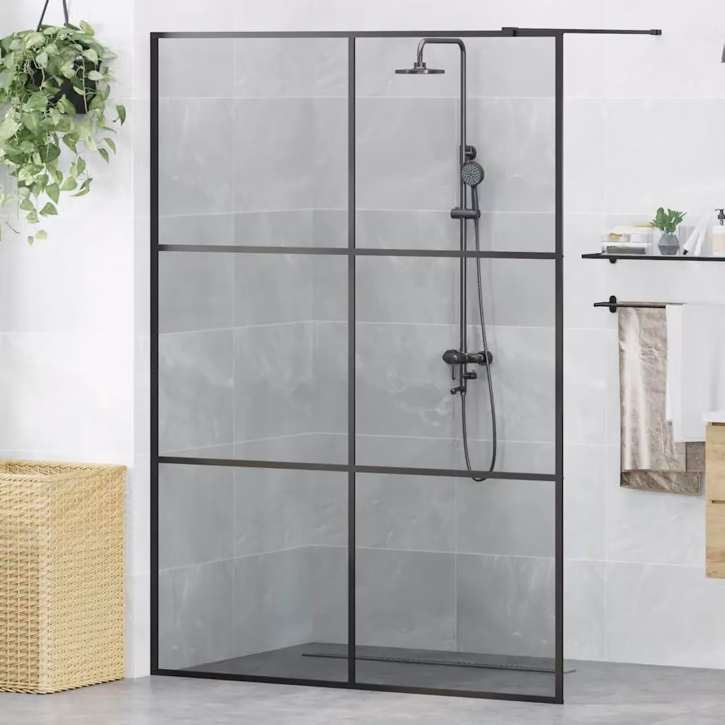 Parete Doccia Walk-in vidaXL in Vetro Temperato Trasparente con Profilo Nero L: 140 cm, H: 195 cm